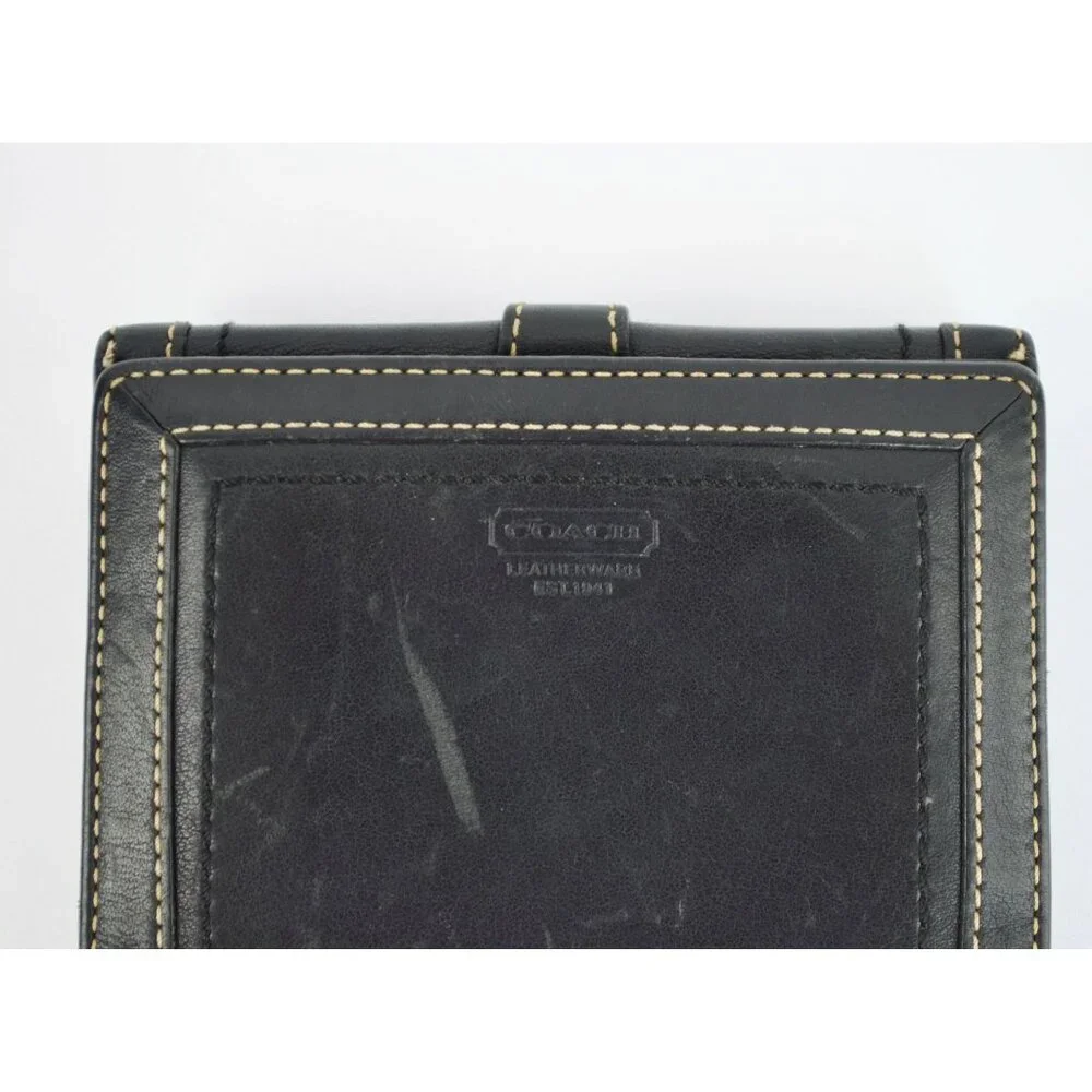 Coach Vintage Black Leather Bifold Wallet Visible Stitching Nickel Hardware Soho